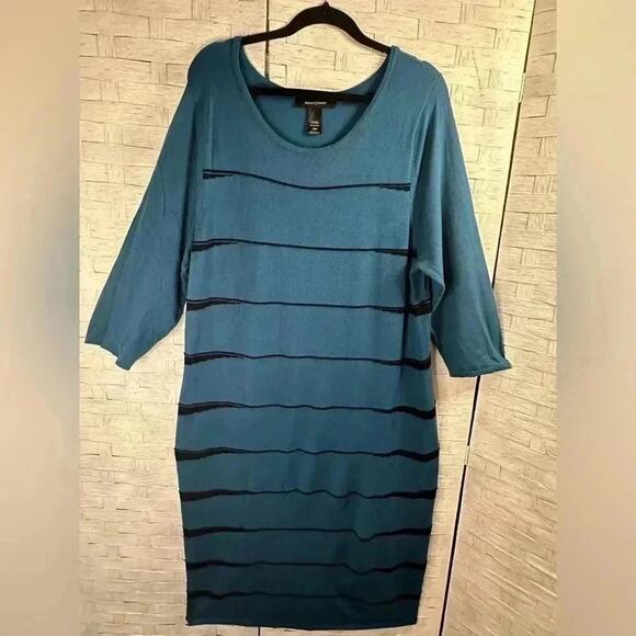 Ashley Stewart aqua striped body con sweater dress career wear evening plus size - Picture 1 of 7